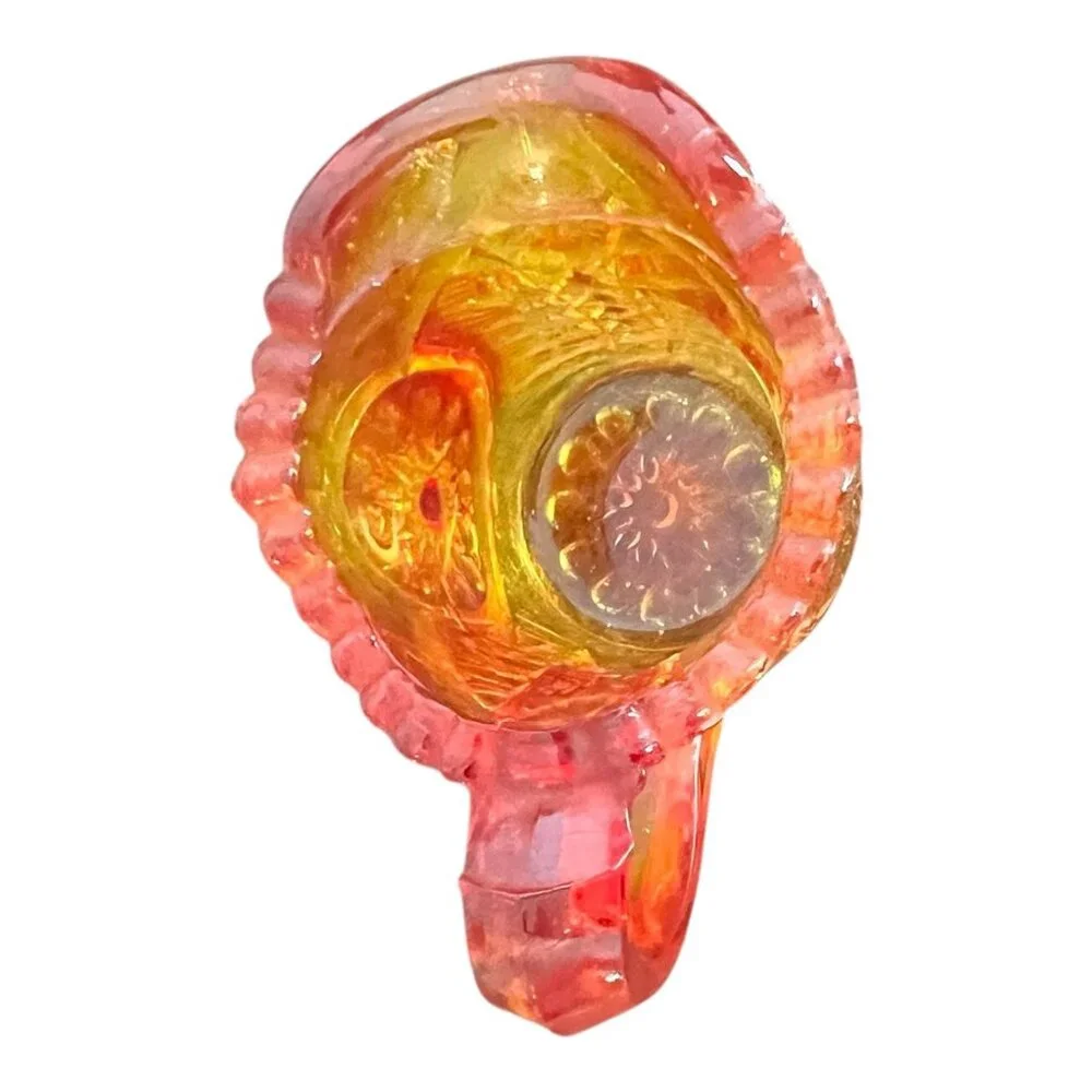 Vtg L.E Smith Handcrafted Amberina Glass Creamer 2" Tall With Scalloped Rim - Picture 2 of 8